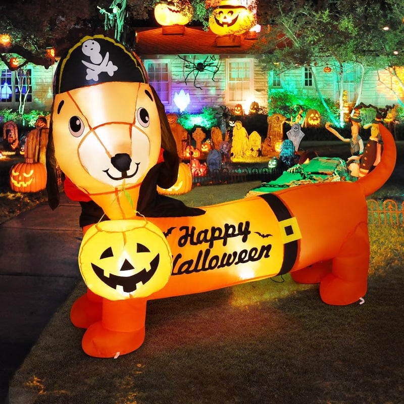 GOOSH 5 FT Halloween Inflatables Outdoor Decorations - Halloween Dog Blow Up Dachshund Inflatable with Build-in LEDs Pumpkin for Decpr Party Indoor Outdoor Yard Garden Lawn - Image 1